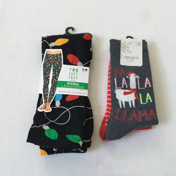 NWT Holiday 3 Pair Leggings & Llama Socks - Picture 10 of 11